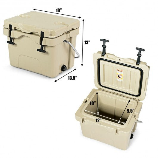 16 Quart 24-Can Capacity Insulated Ice Cooler with 2 Cup Holders-Khaki