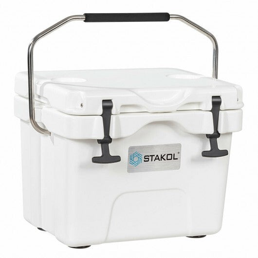 16 Quart 24-Can Capacity Insulated Ice Cooler with 2 Cup Holders-Khaki