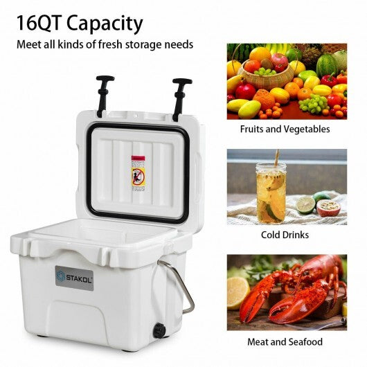 16 Quart 24-Can Capacity Insulated Ice Cooler with 2 Cup Holders-Khaki