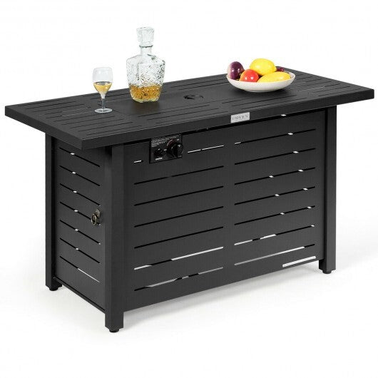 42 Inch 60 000 BTU Rectangular Propane Fire Pit Table with Waterproof Cover