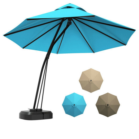 11 Feet Outdoor Cantilever Hanging Umbrella with Base and Wheels-Tan