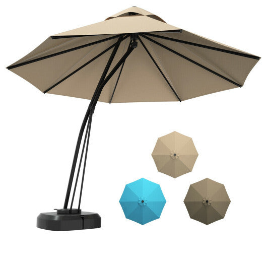 11 Feet Outdoor Cantilever Hanging Umbrella with Base and Wheels-Tan