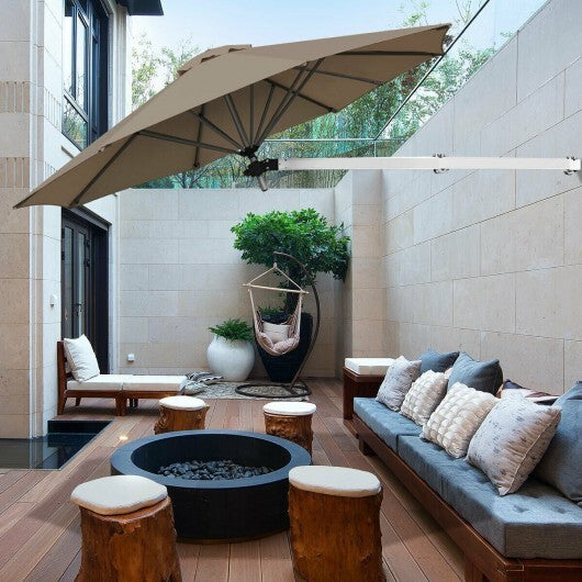 8ft Wall-Mounted Telescopic Folding Tilt Aluminum Sun Shade Umbrella-Tan