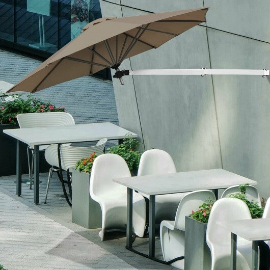 8ft Wall-Mounted Telescopic Folding Tilt Aluminum Sun Shade Umbrella-Tan