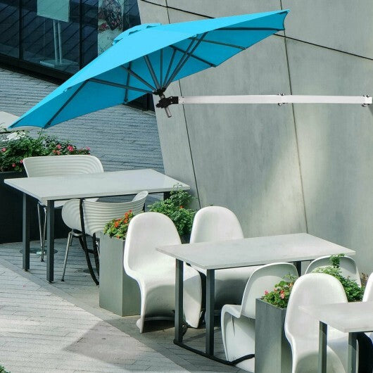 8ft Wall-Mounted Telescopic Folding Tilt Aluminum Sun Shade Umbrella-Tan