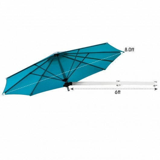 8ft Wall-Mounted Telescopic Folding Tilt Aluminum Sun Shade Umbrella-Tan