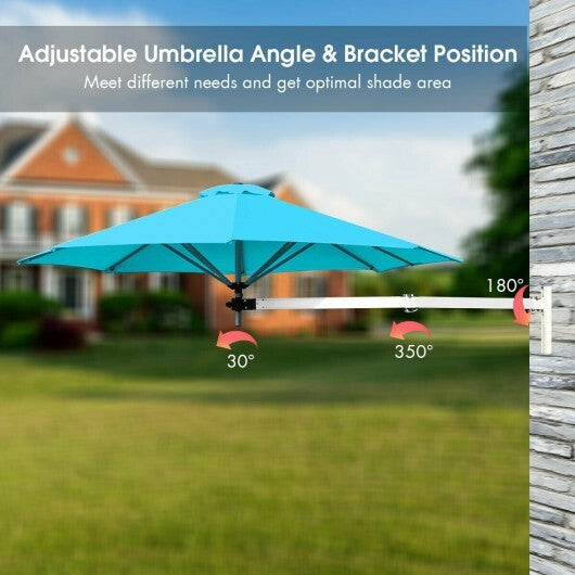 8ft Wall-Mounted Telescopic Folding Tilt Aluminum Sun Shade Umbrella-Tan