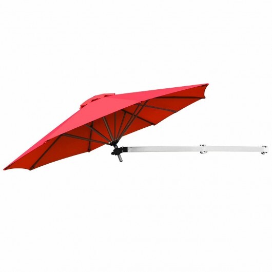 8ft Wall-Mounted Telescopic Folding Tilt Aluminum Sun Shade Umbrella-Tan