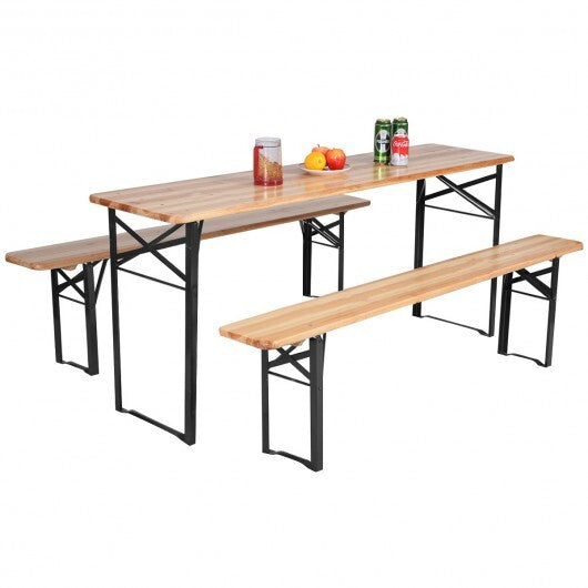3 Pieces Folding Wooden Picnic Table Bench Set