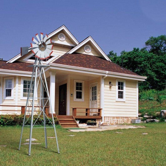 8 Feet Windmill Metal Ornamental Wind Wheel Weather Resistant-Gray