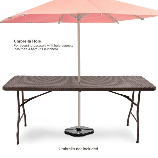 6 Feet Folding Portable Rattan Table with Carrying Handle