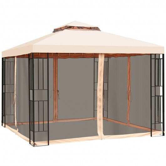10 x 10 Feet 2-Tier Vented Metal Canopy with Mosquito Netting