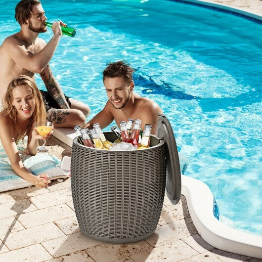 9.5 Gallon 4-in-1 Patio Rattan Cool Bar Cocktail Table Side Table-Black