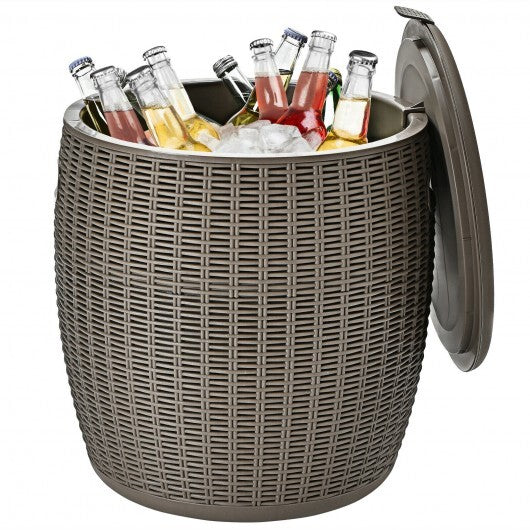 9.5 Gallon 4-in-1 Patio Rattan Cool Bar Cocktail Table Side Table-Black