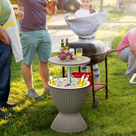 3 in 1 8 Gallon Patio Rattan Cooler Bar Table with Adjust Ice Bucket-Black