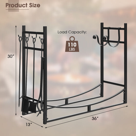 30 Inch Firewood Rack with 4 Tool Set Kindling Holders for Indoor and Outdoor