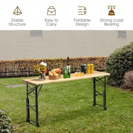 66.5 Inch Outdoor Wood Folding Picnic Table with Adjustable Heights