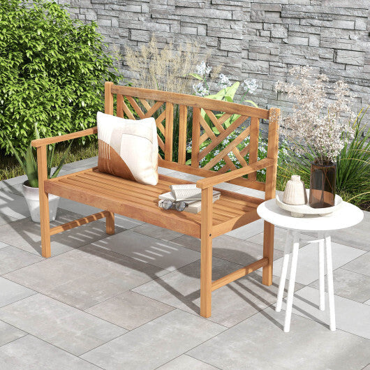 2-Person Wooden Outdoor Bench with Cozy Armrest and Backrest