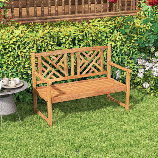 2-Person Wooden Outdoor Bench with Cozy Armrest and Backrest