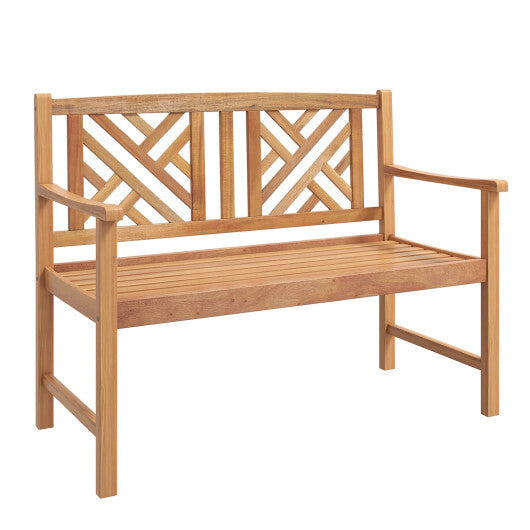 2-Person Wooden Outdoor Bench with Cozy Armrest and Backrest