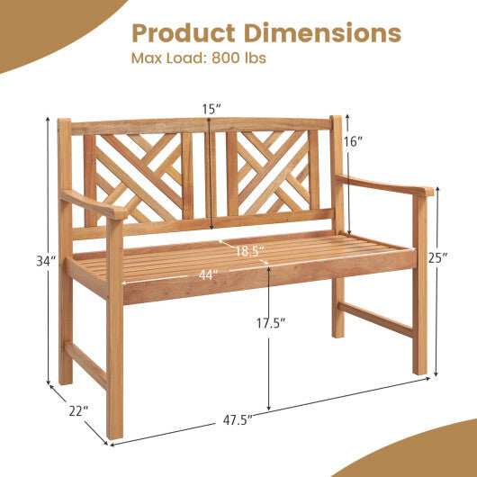 2-Person Wooden Outdoor Bench with Cozy Armrest and Backrest