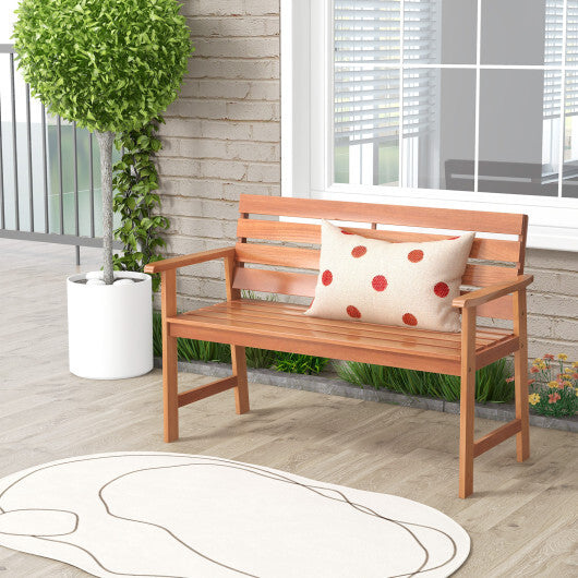 Patio Hardwood Bench Wood 2-Seat Chair with Breathable Slatted Seat & Inclined Backrest