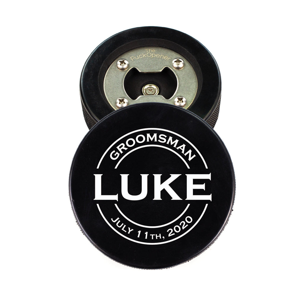 Circle Name & Wedding Party Role, Hockey Puck Bottle Opener
