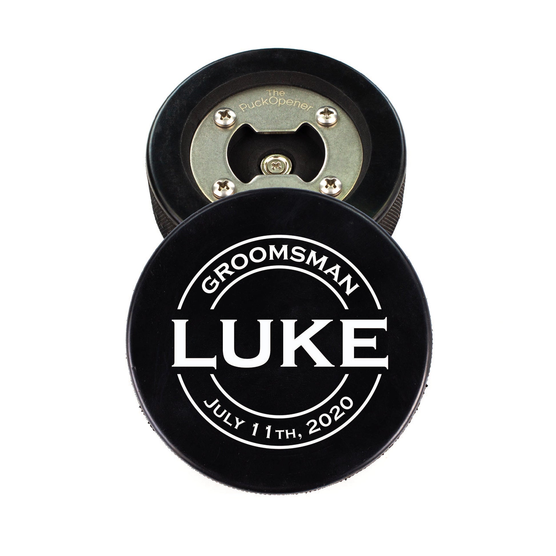 Circle Name & Wedding Party Role, Hockey Puck Bottle Opener