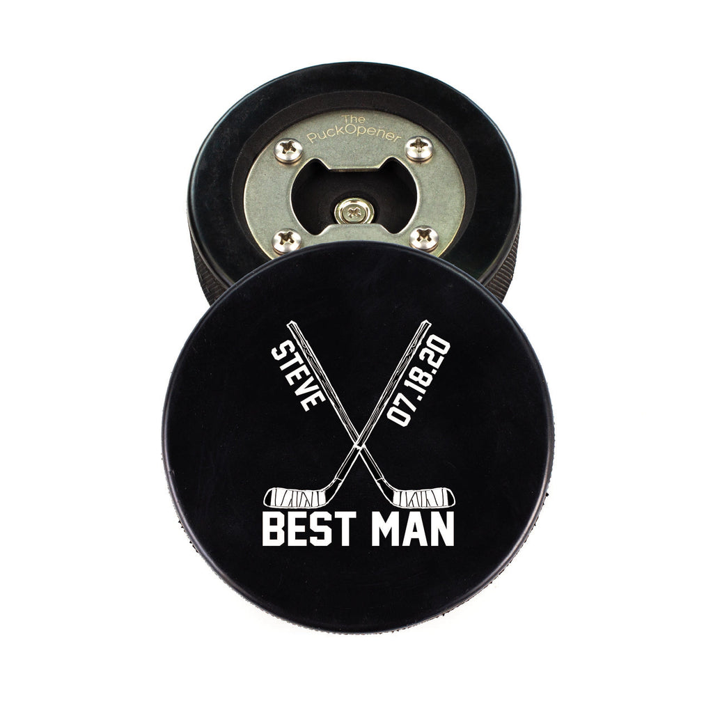 Circle Name & Wedding Party Role, Hockey Puck Bottle Opener