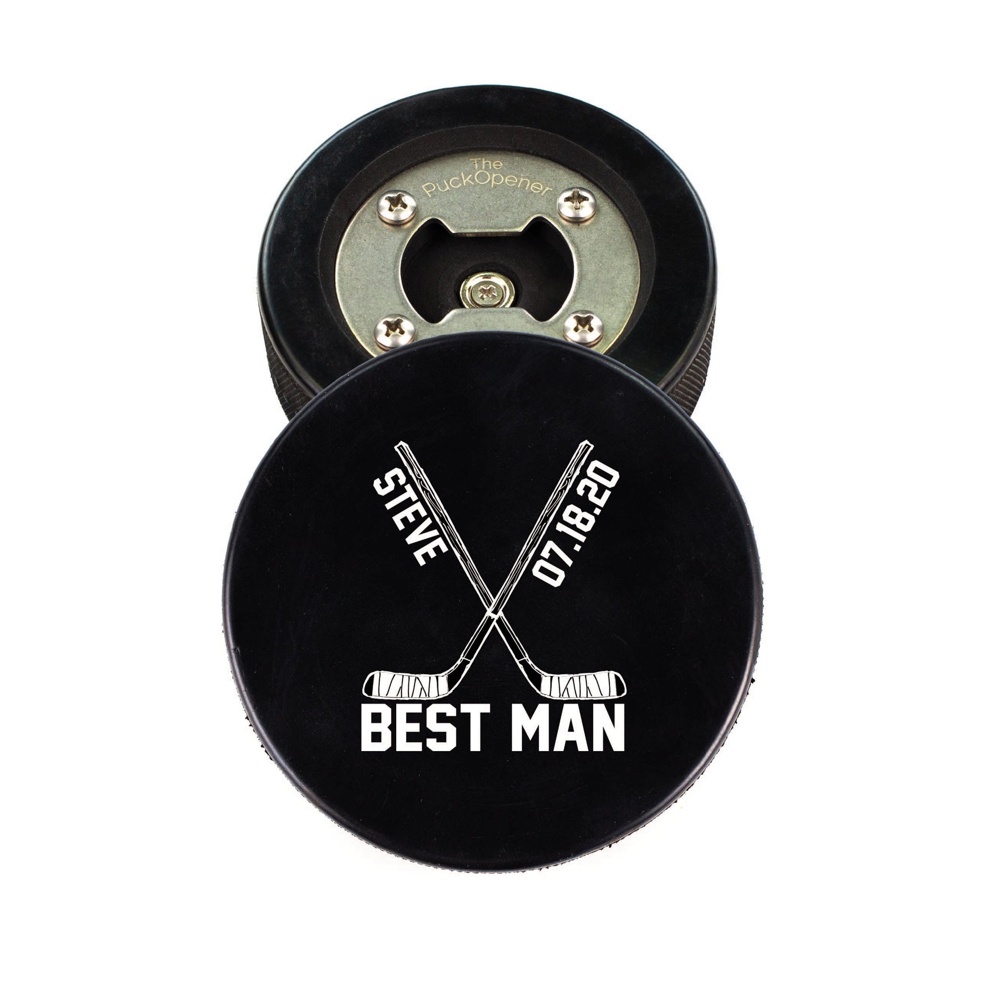 Circle Name & Wedding Party Role, Hockey Puck Bottle Opener