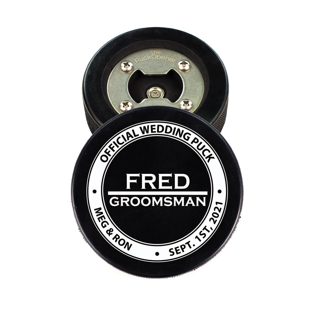 Circle Name & Wedding Party Role, Hockey Puck Bottle Opener