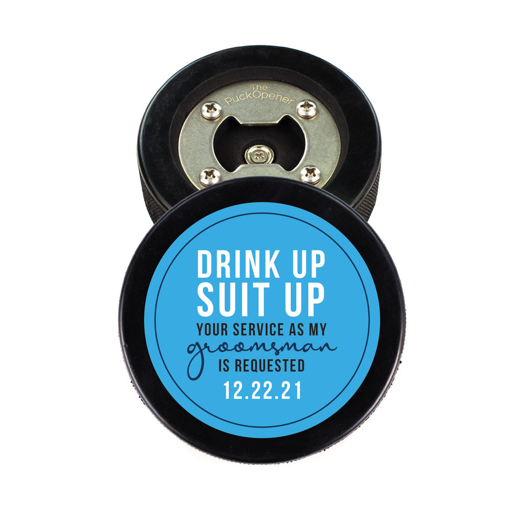 Circle Name & Wedding Party Role, Hockey Puck Bottle Opener