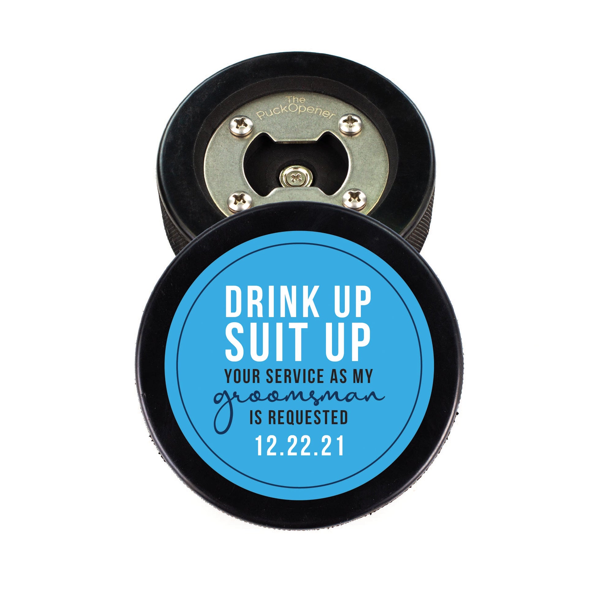 Circle Name & Wedding Party Role, Hockey Puck Bottle Opener