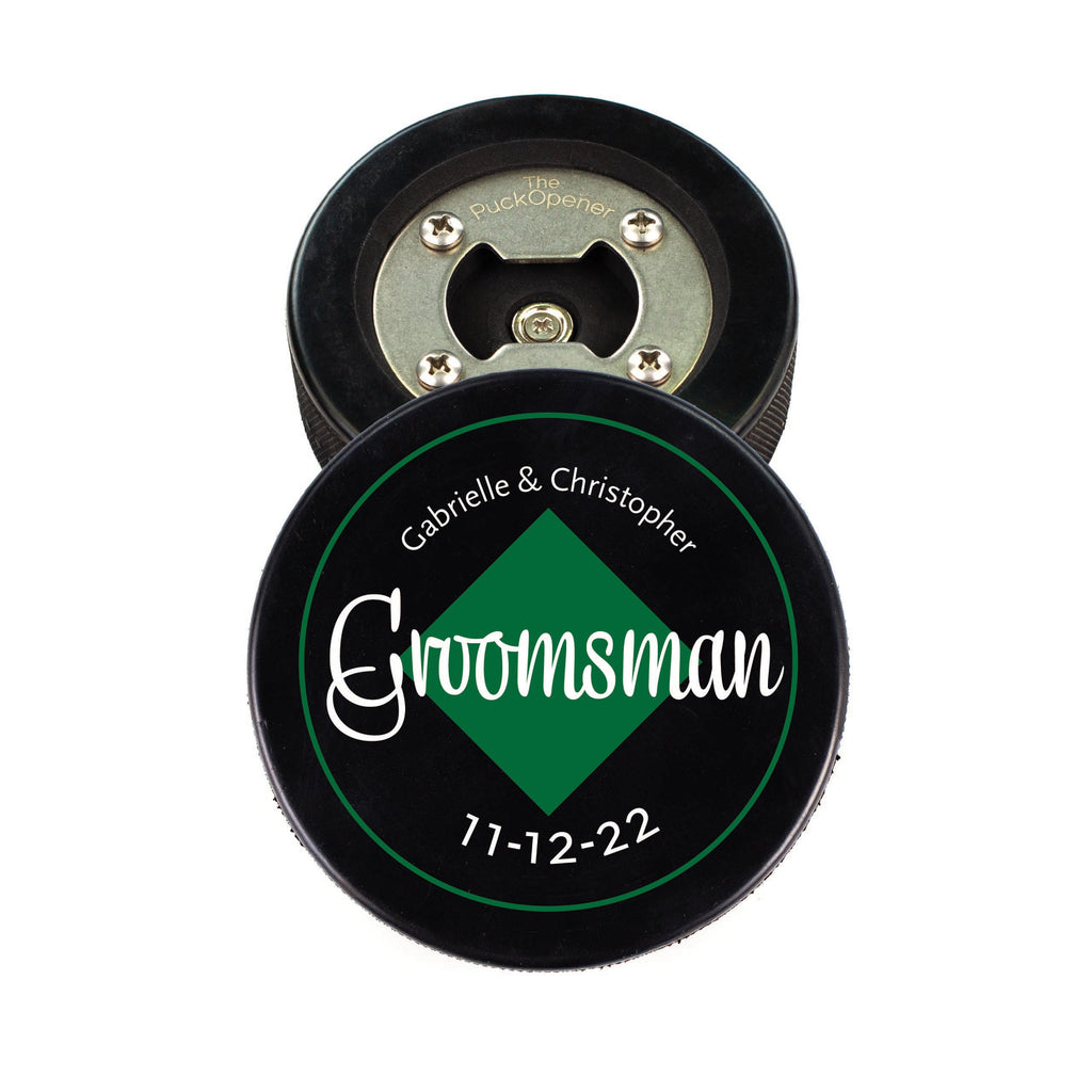 Circle Name & Wedding Party Role, Hockey Puck Bottle Opener