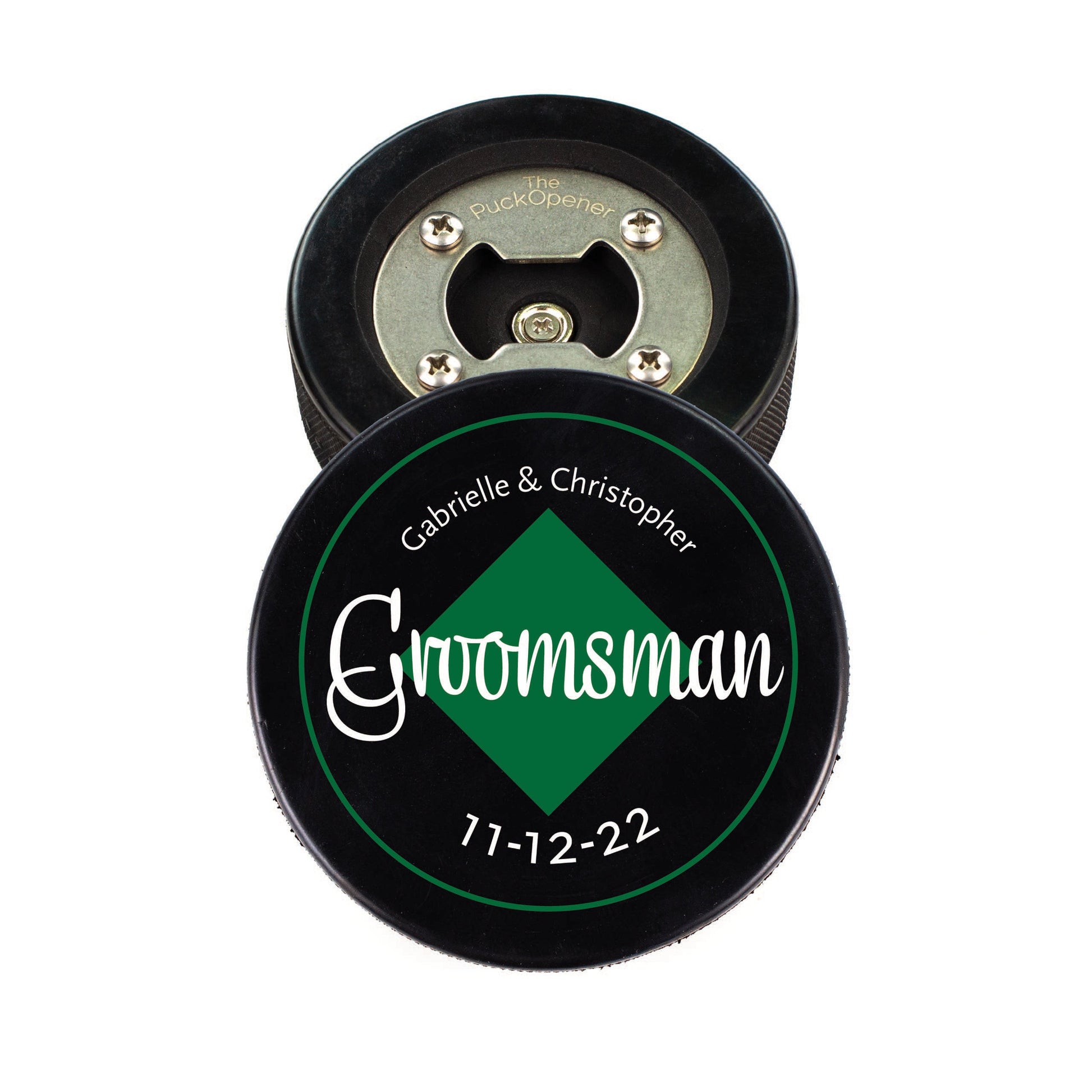 Circle Name & Wedding Party Role, Hockey Puck Bottle Opener