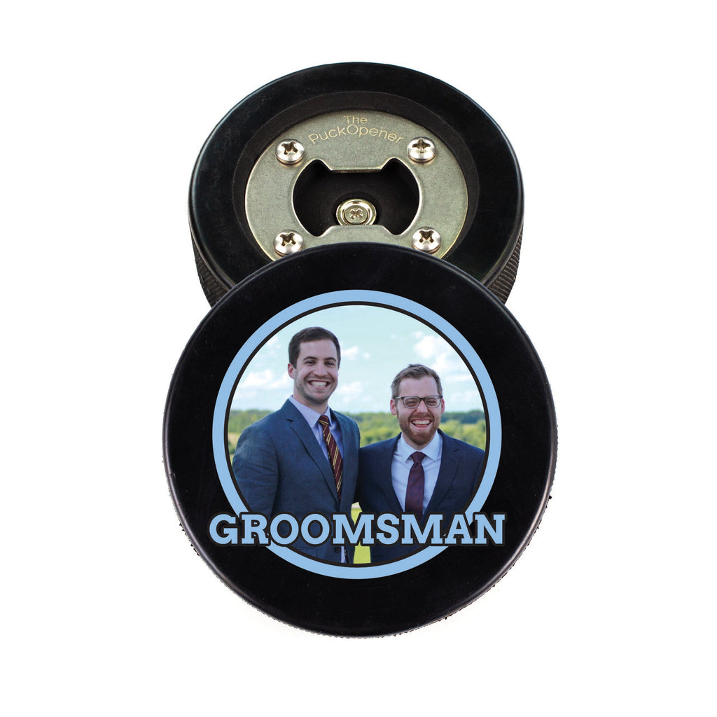 Circle Name & Wedding Party Role, Hockey Puck Bottle Opener