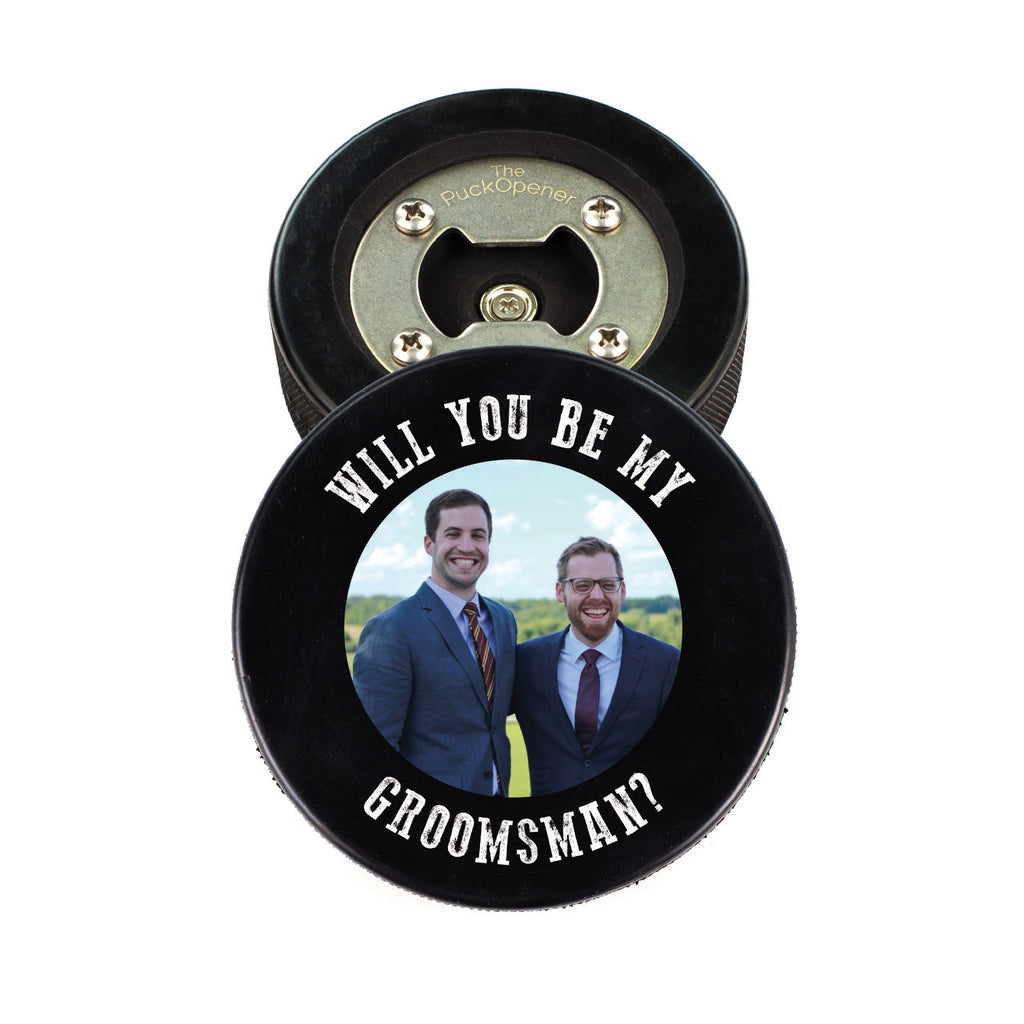 Circle Name & Wedding Party Role, Hockey Puck Bottle Opener