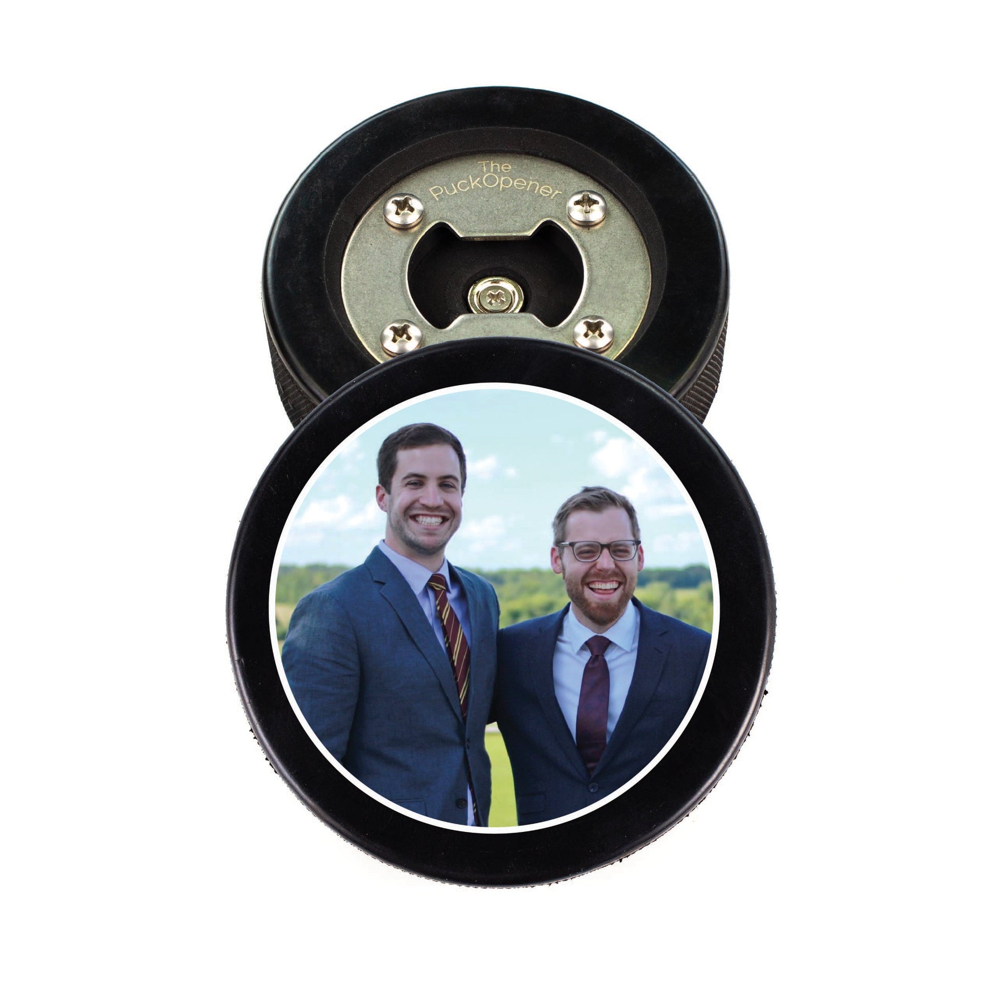 Circle Name & Wedding Party Role, Hockey Puck Bottle Opener