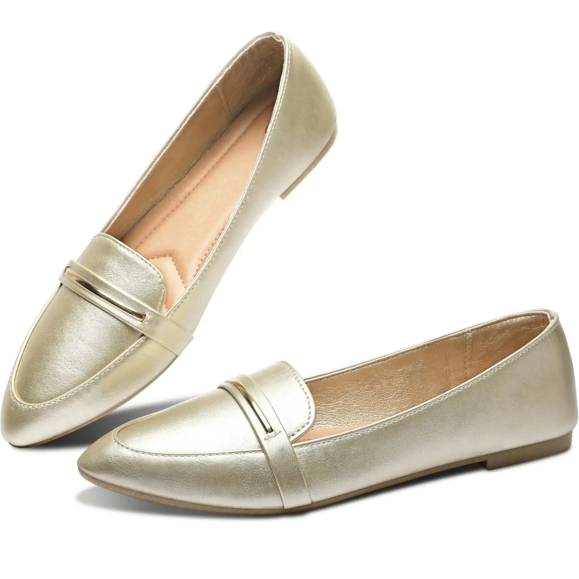 Obtaom Women's Pointy Toe Loafer Flat Comfortable Faux Suede Work Shoes Ballet Flat 6 Gold