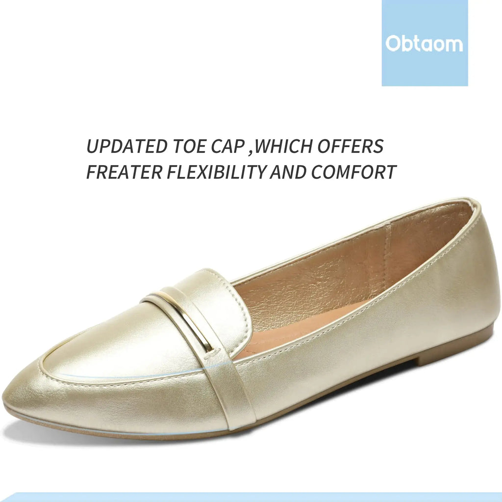 Obtaom Women's Pointy Toe Loafer Flat Comfortable Faux Suede Work Shoes Ballet Flat 6 Gold