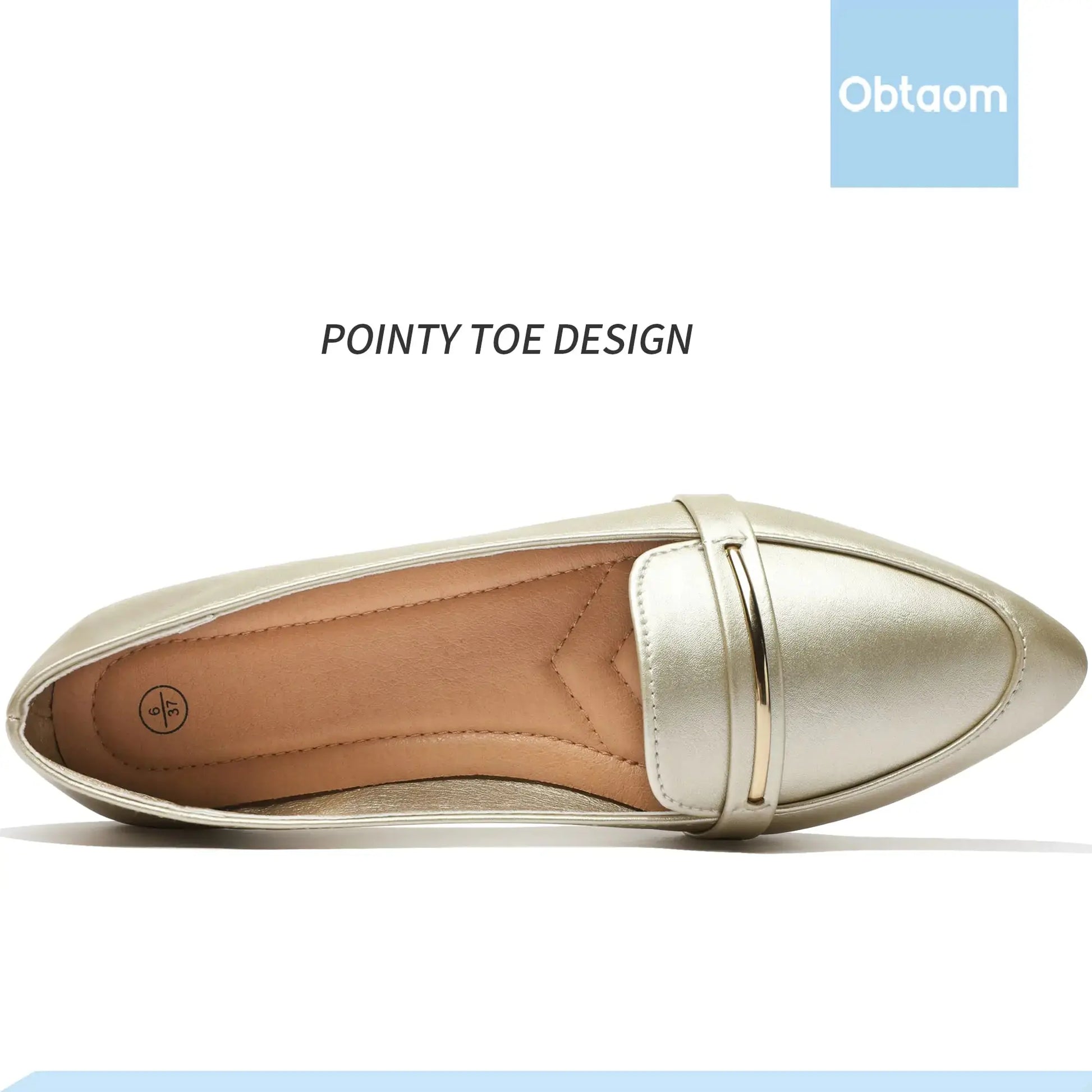 Obtaom Women's Pointy Toe Loafer Flat Comfortable Faux Suede Work Shoes Ballet Flat 6 Gold