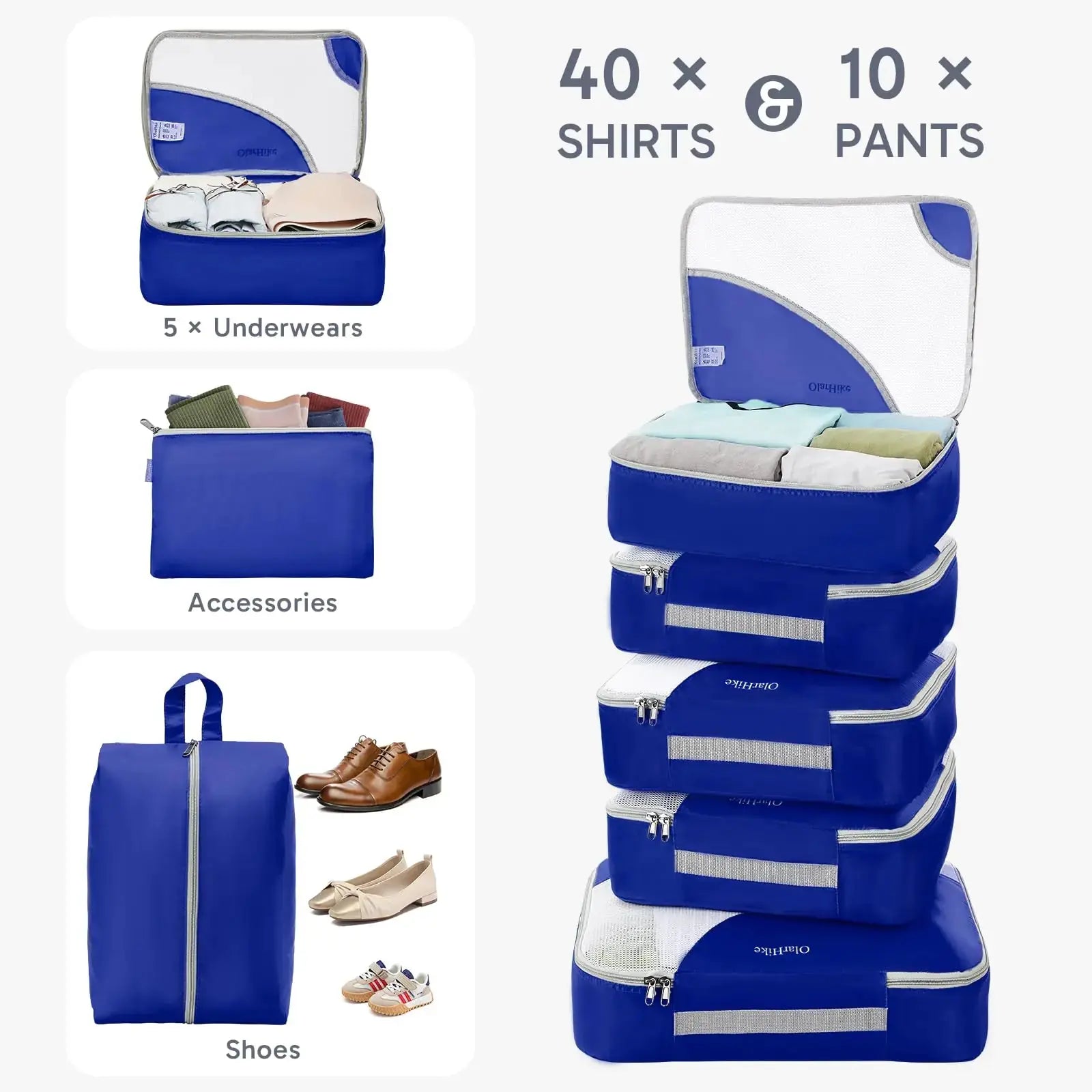 OlarHike Travel Essentials 10-Piece Packing Cube Set with Anti-Tear Stitching