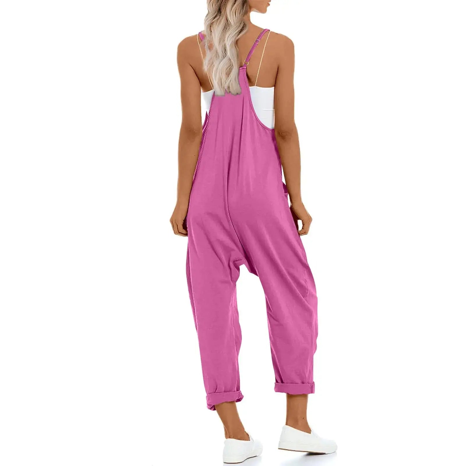 One Piece Jumpsuits for women V Neck Sleeveless Loose Fit overalls Spaghetti Strap Harem Long Pants with Pockets Purple Pink X-Large