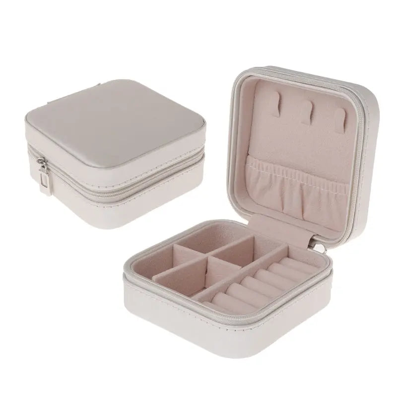 Organizer Jewelry Box with Zipper Closure- Faux Leather & Wood
