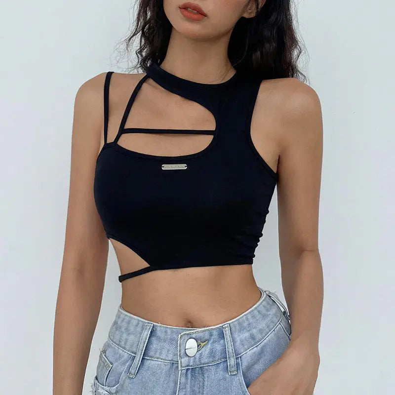 Out Black Sexy Blouse - Sleeveless Crop Top