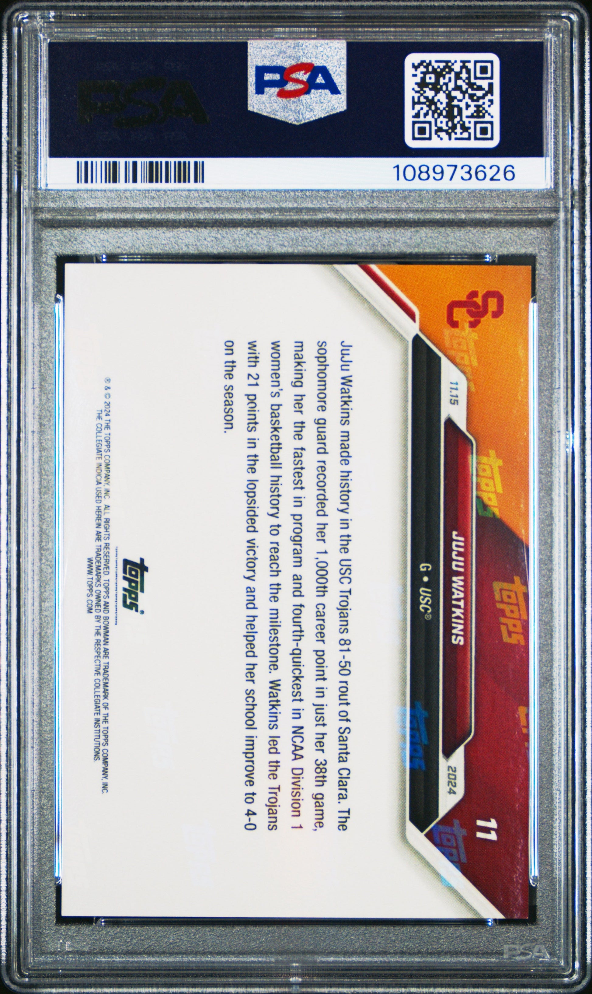 Graded 2024 Topps Bowman U Now JuJu Watkins #11 Rookie RC Basketball Card PSA 5 Excellent