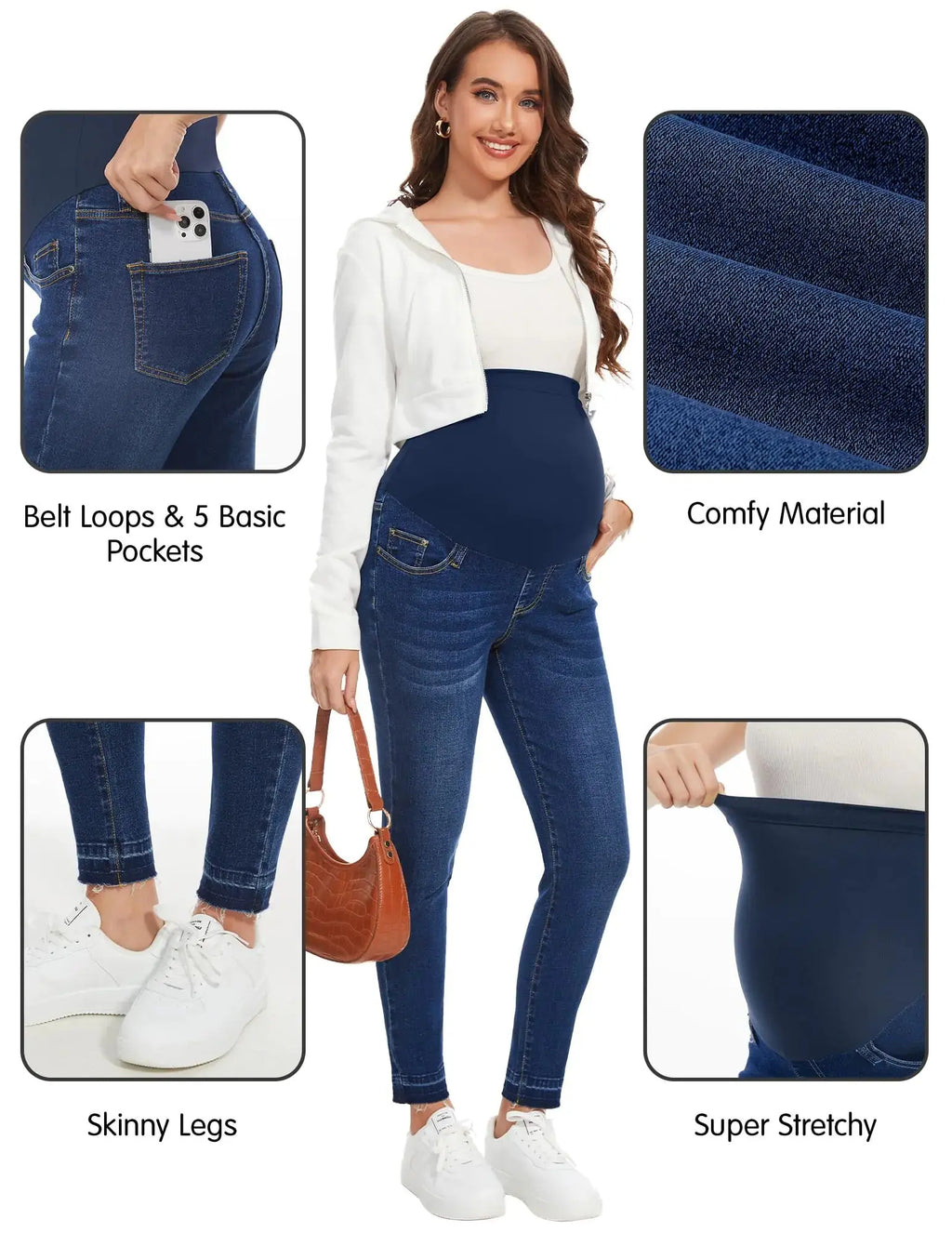 PACBREEZE Women's Maternity Jeans - Over Belly Skinny Stretchy Denim Pants