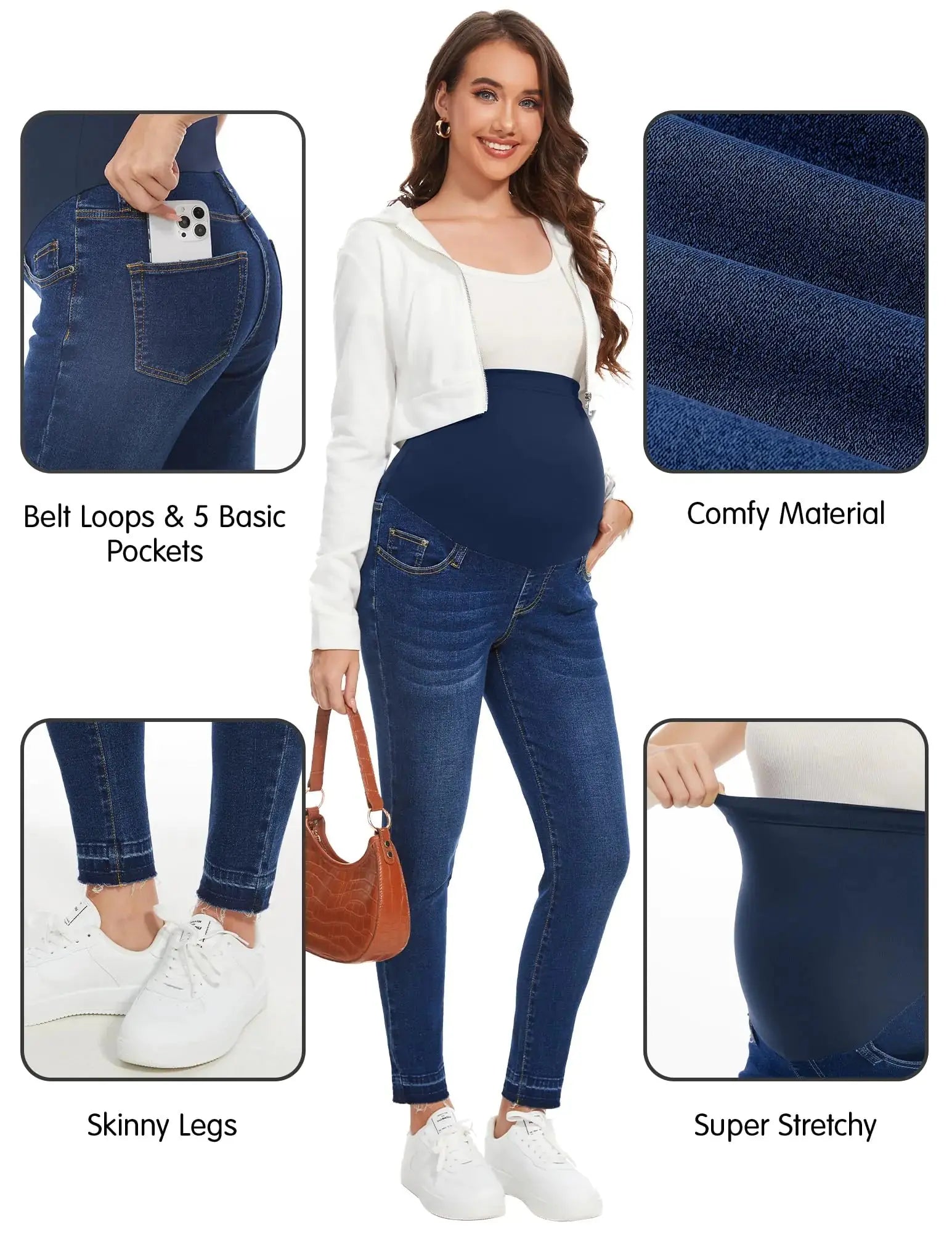 PACBREEZE Women's Maternity Jeans - Over Belly Skinny Stretchy Denim Pants