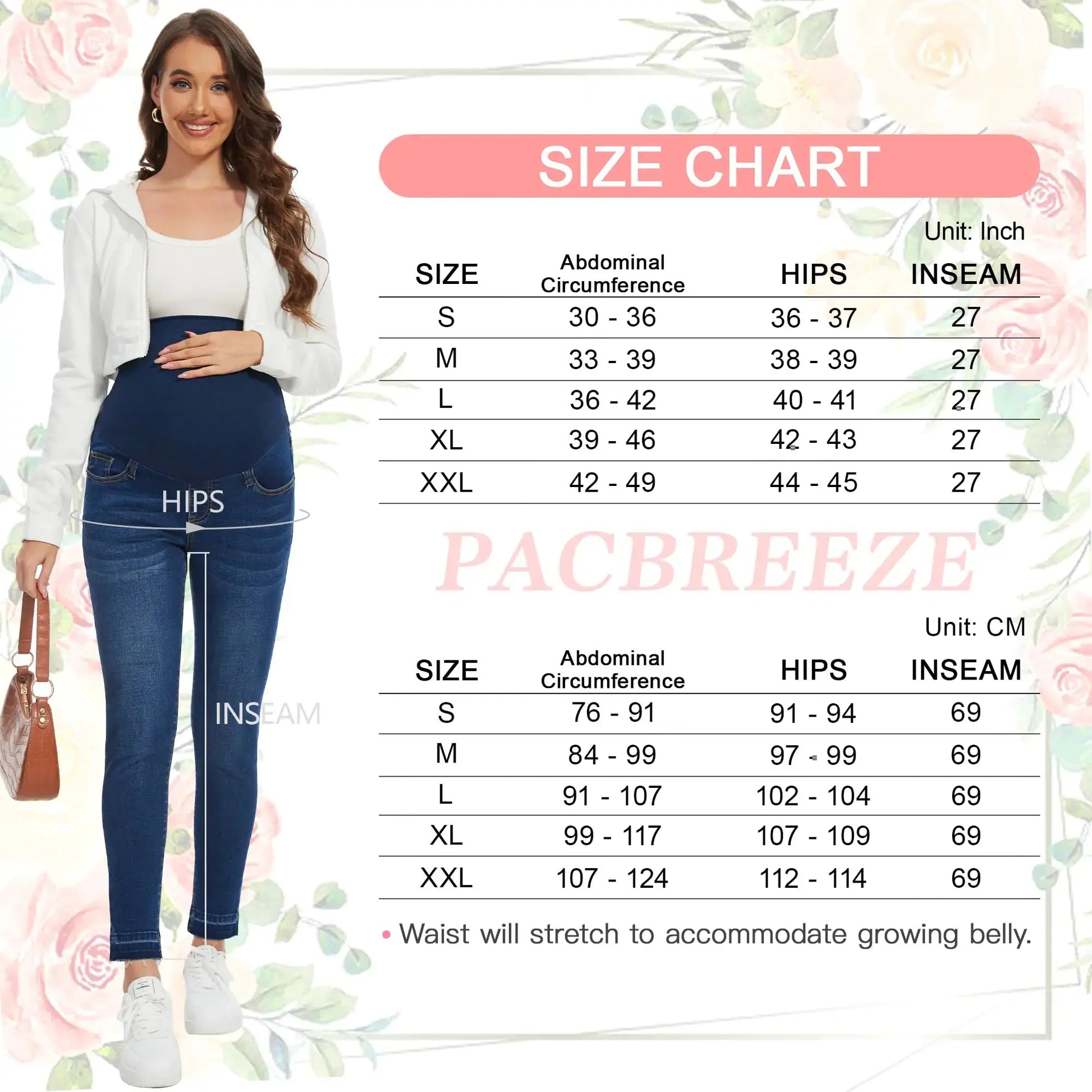 PACBREEZE Women's Maternity Jeans - Over Belly Skinny Stretchy Denim Pants