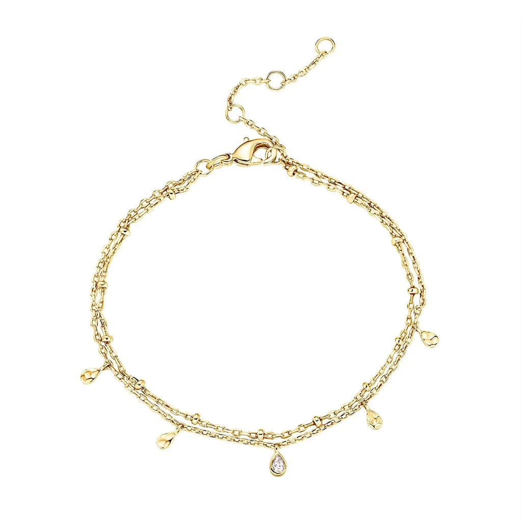 PAVOI 14K Gold Plated Beaded Cuban Cubic Zirconia Simulated Diamond Station Infinity Chain Bracelets for Women
